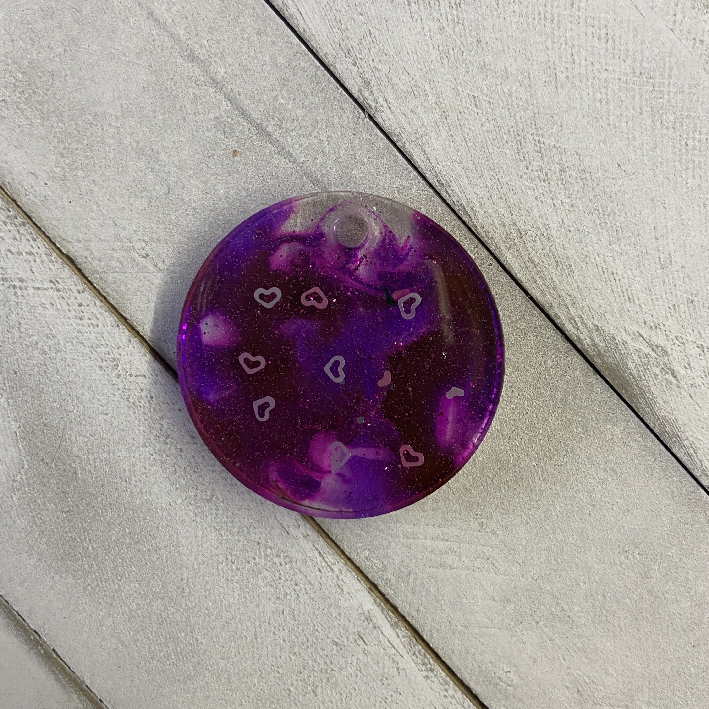 Custom Resin Pet Tag - Purple Hearts